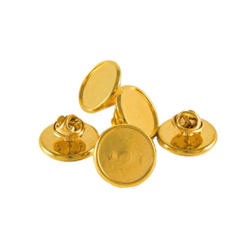 Premium Badge Blank round 16mm gold clutch fitting